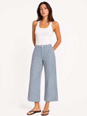 Madewell Striped Wide Leg Crop Pants 28 Blue Multi Coastal Nautical Minimalist